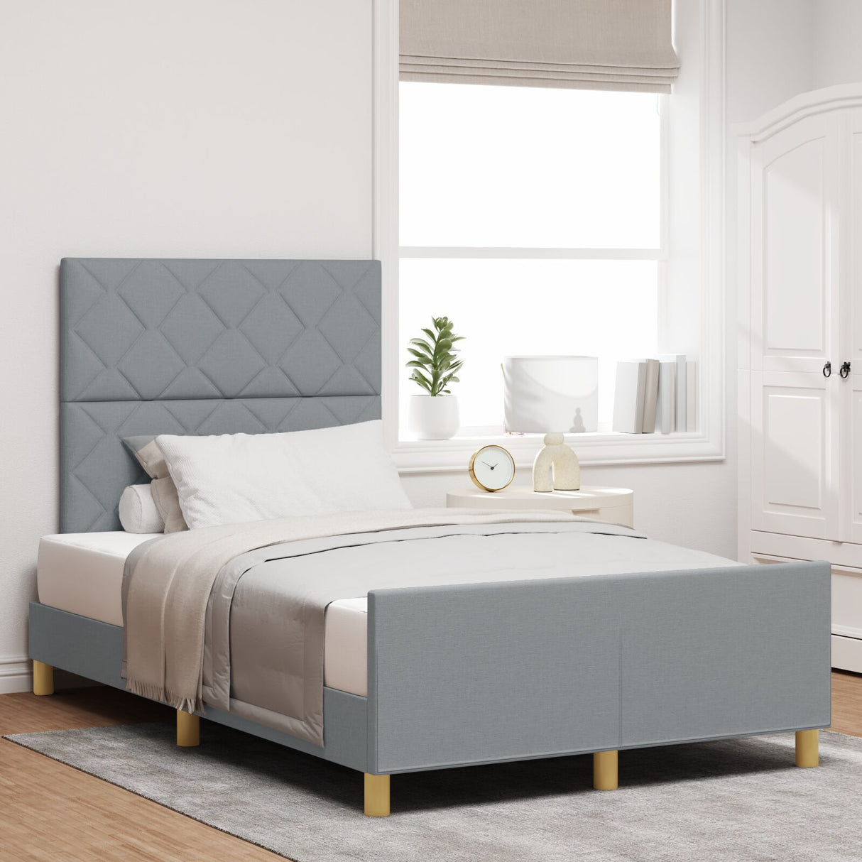 Light Grey Fabric Bed Frame 120X200 Cm