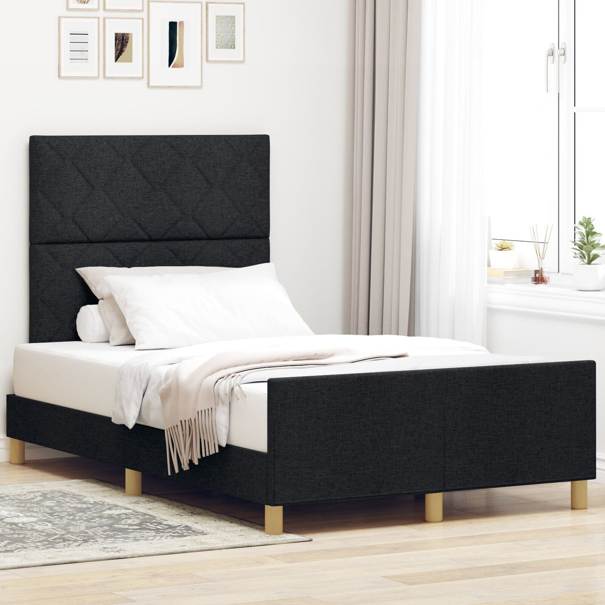 Black Fabric Bed Frame 120X200 Cm