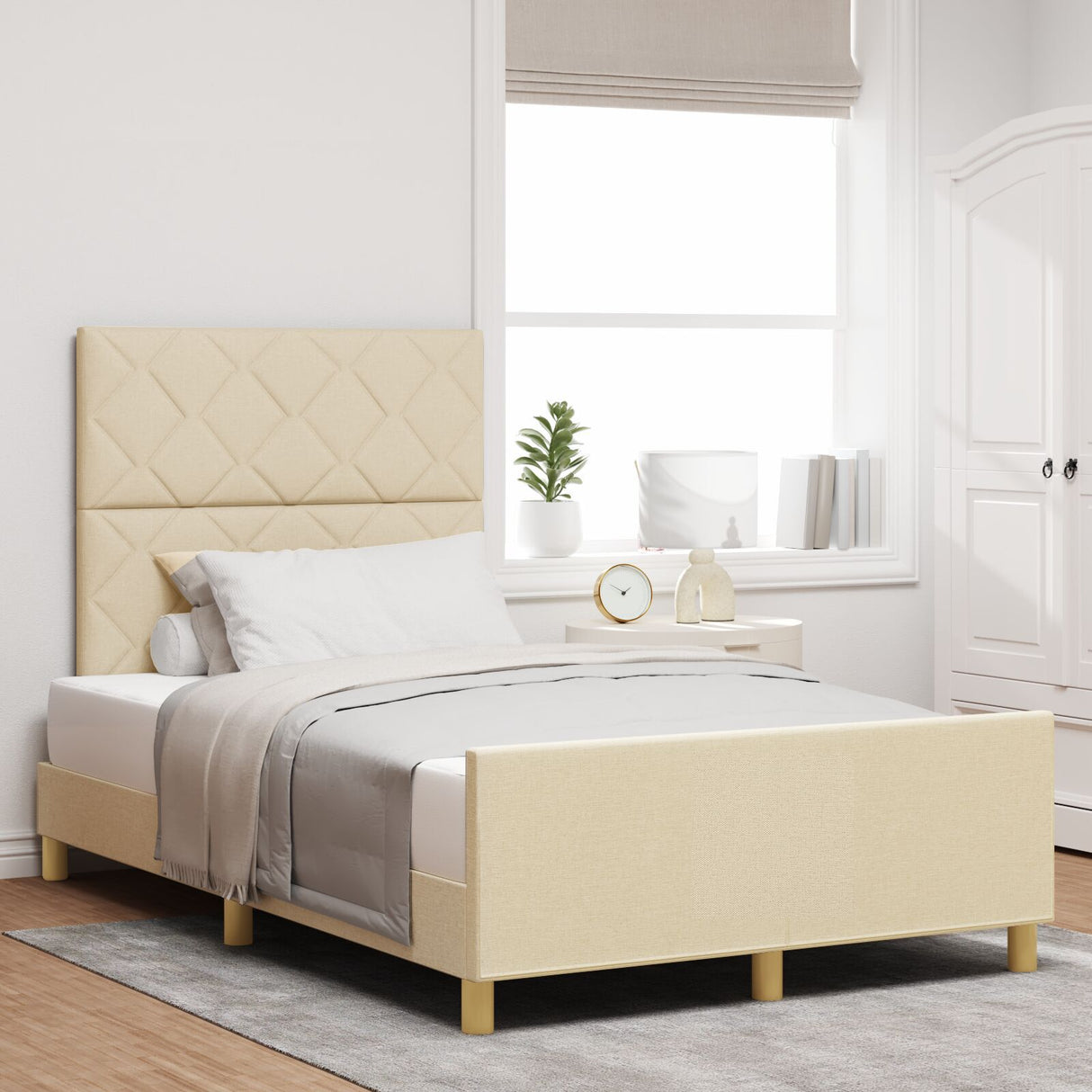 Bed Frame In Cream - 120X200 Cm Fabric