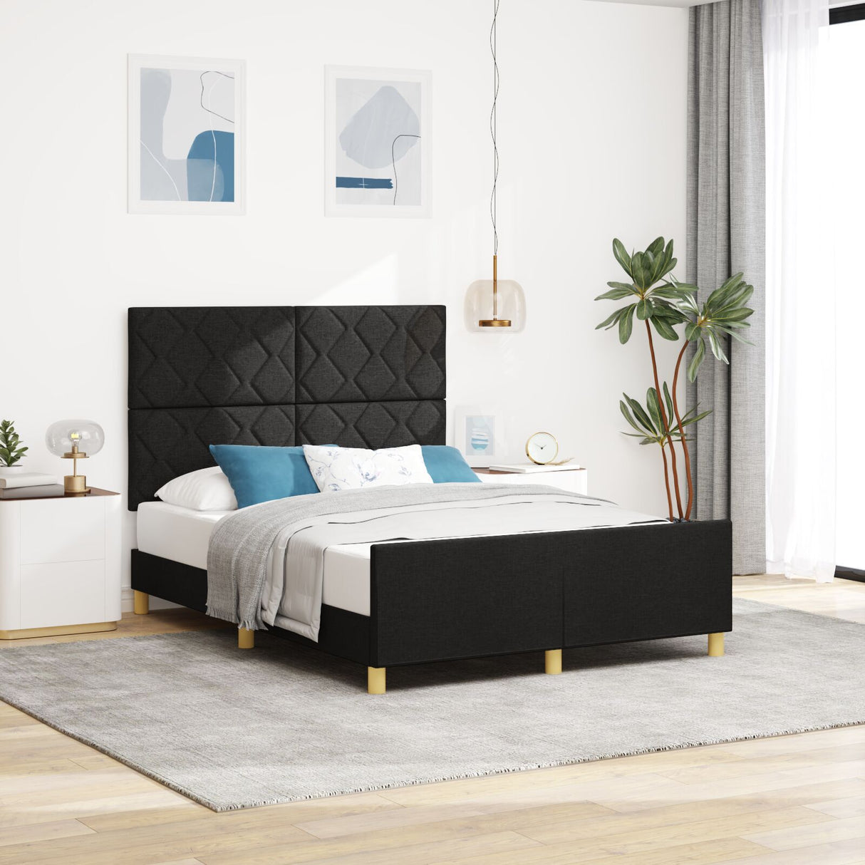 Black Fabric Bed Frame 140X190 Cm