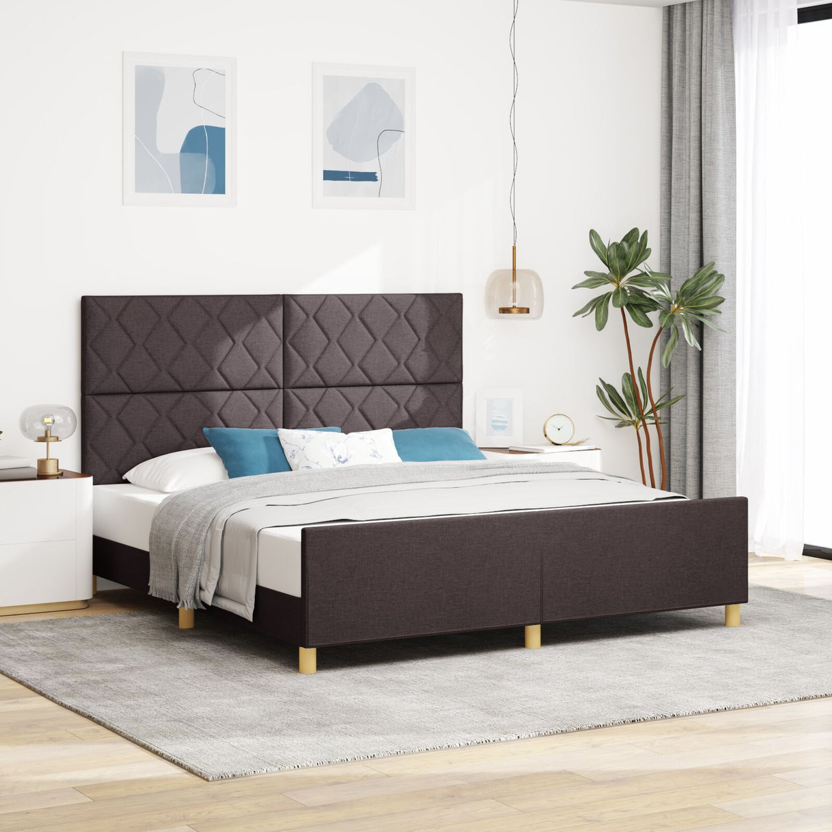 Bed Frame - Dark Brown, 180X200 Cm, Fabric