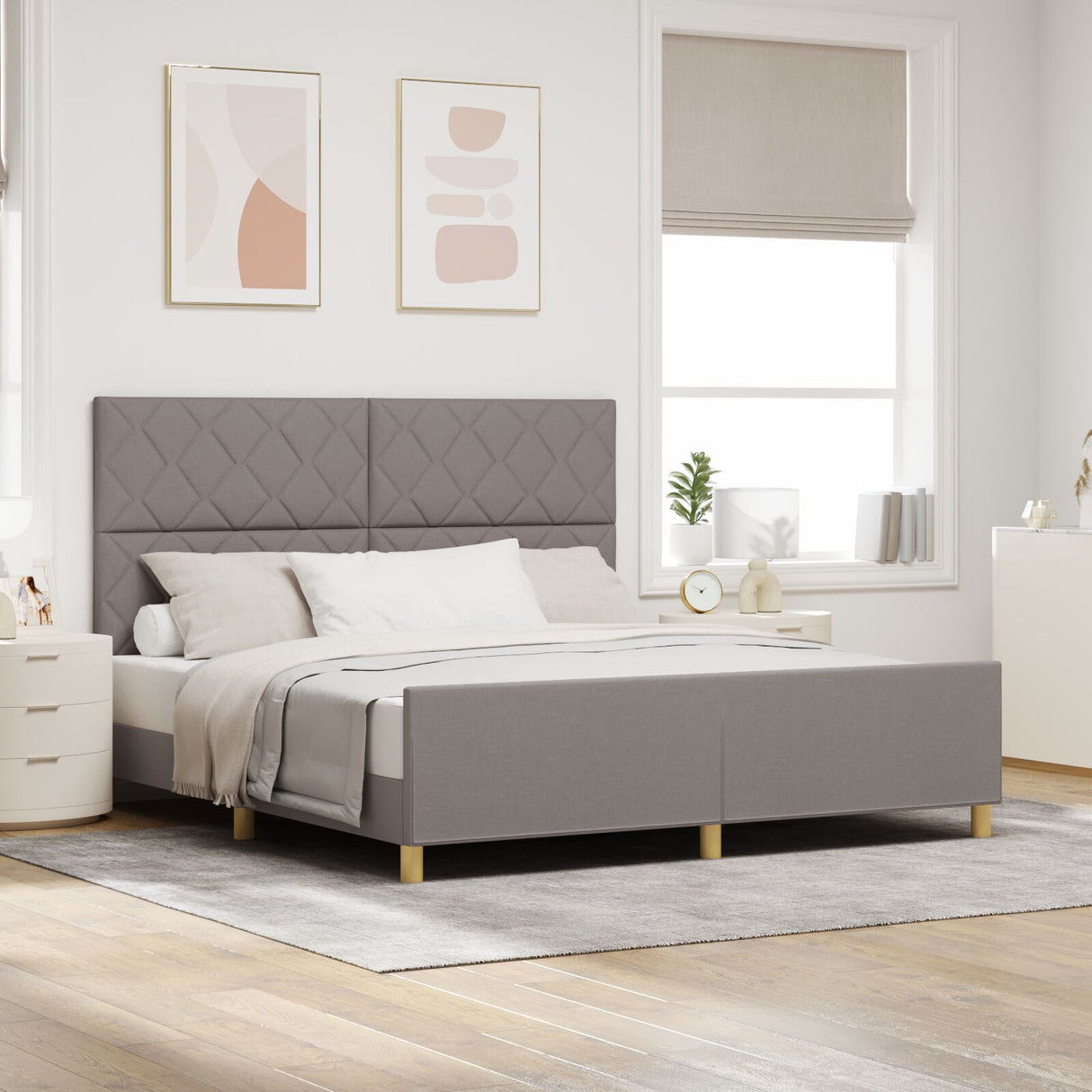 Bed Frame In Taupe, 180X200 Cm, Fabric