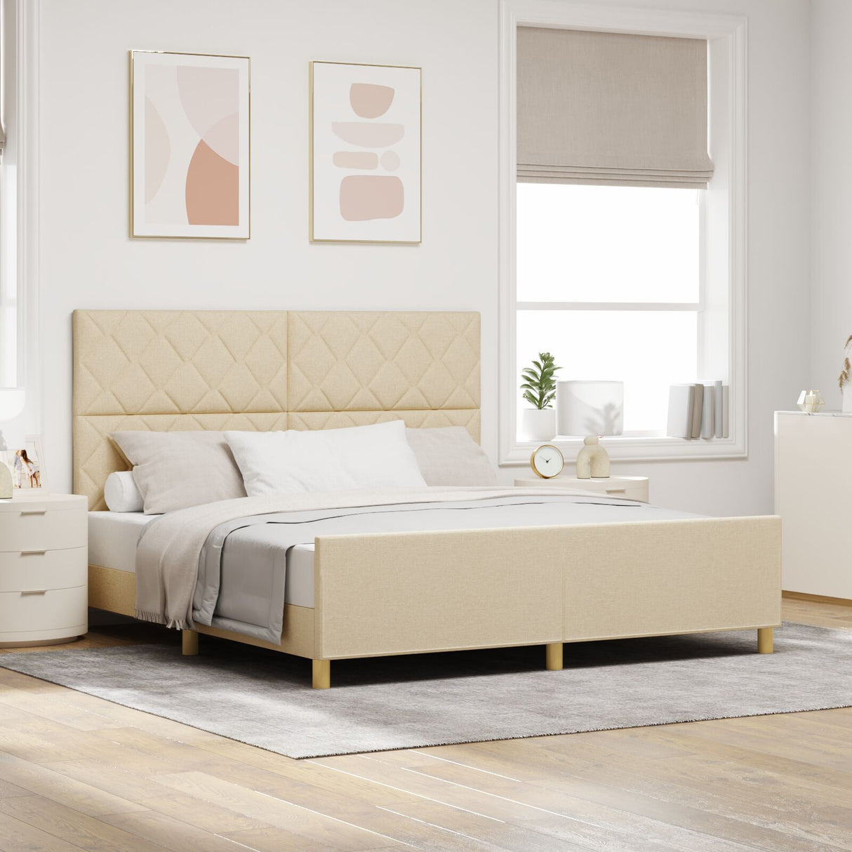 Cream Bed Frame 180X200 Cm Fabric