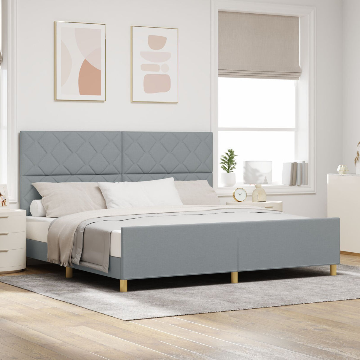 Light Grey Fabric Bed Frame 200X200 Cm