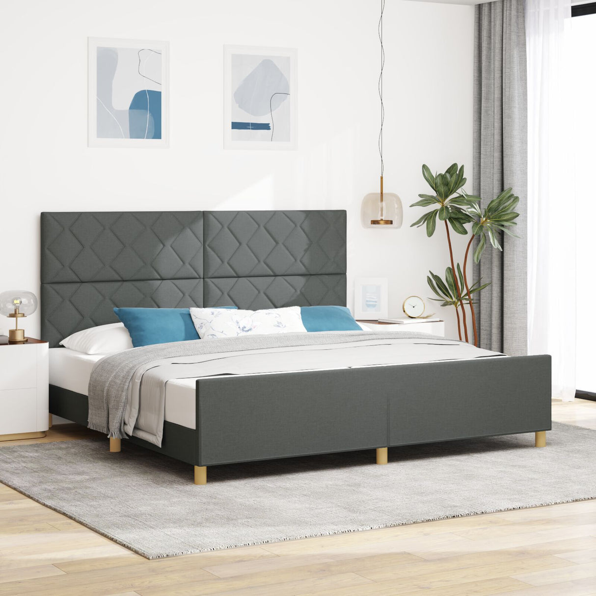 Dark Grey Fabric Bed Frame 200X200 Cm