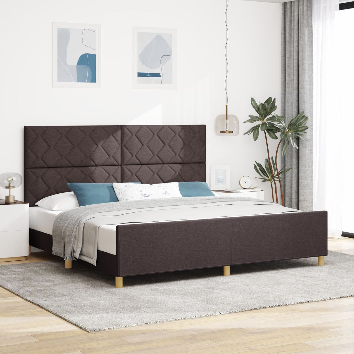Bed Frame In Dark Brown, 200X200 Cm, Fabric