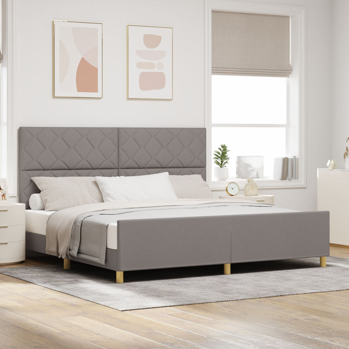 Bed Frame Taupe 200X200 Cm Fabric
