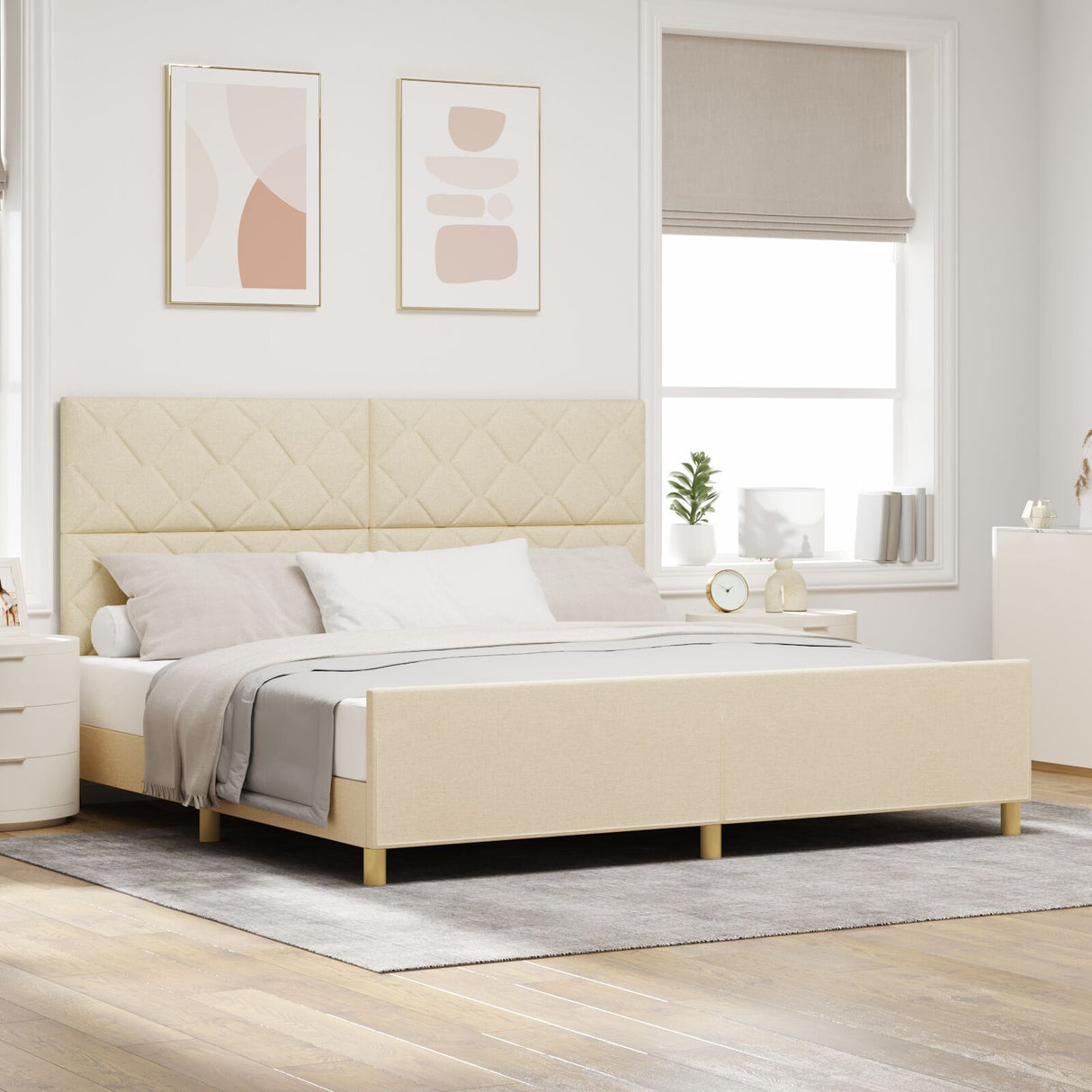 Cream Fabric Bed Frame 200X200 Cm