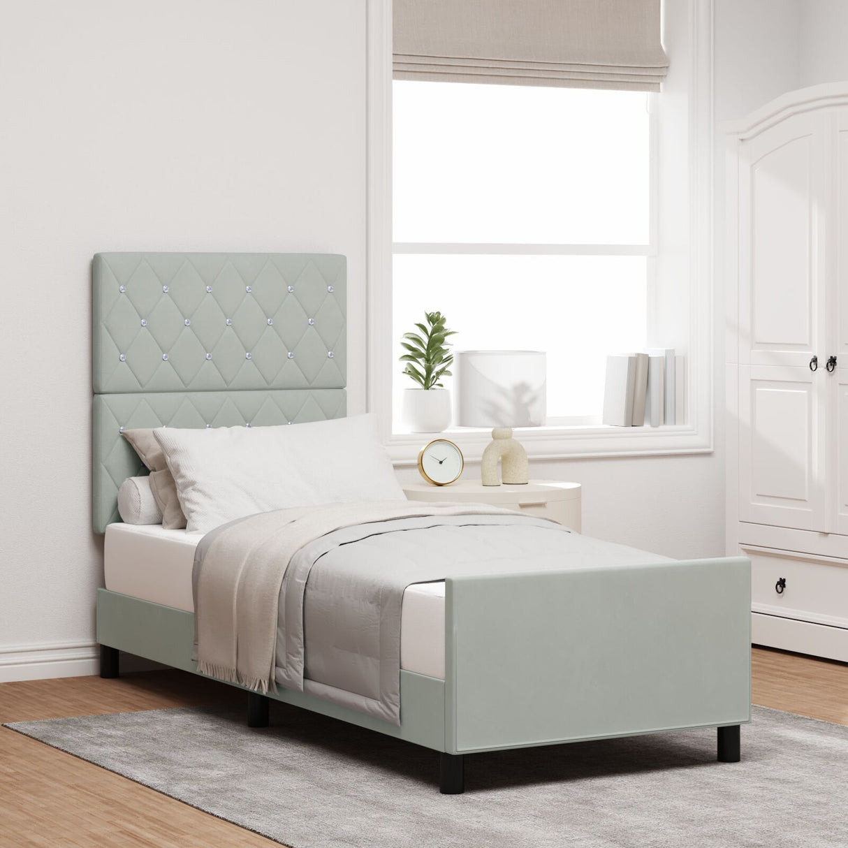 Light Grey Velvet Bed Frame 80X200 Cm