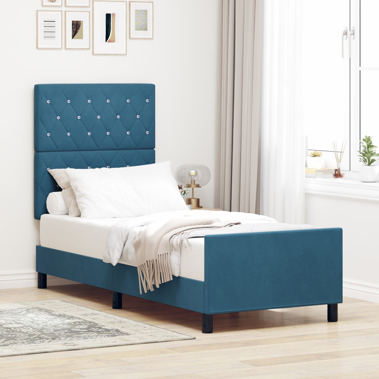 Bed Frame Dark Blue 80X200 Cm Velvet