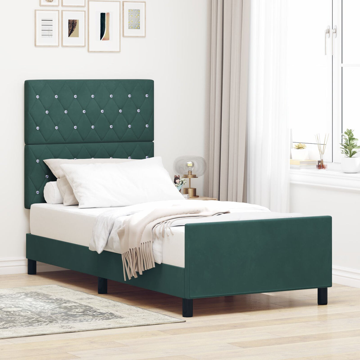Bed Frame Dark Green 90X190 Cm Velvet