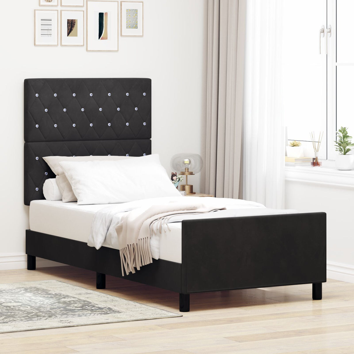 Black Bed Frame 100X200 Cm Velvet