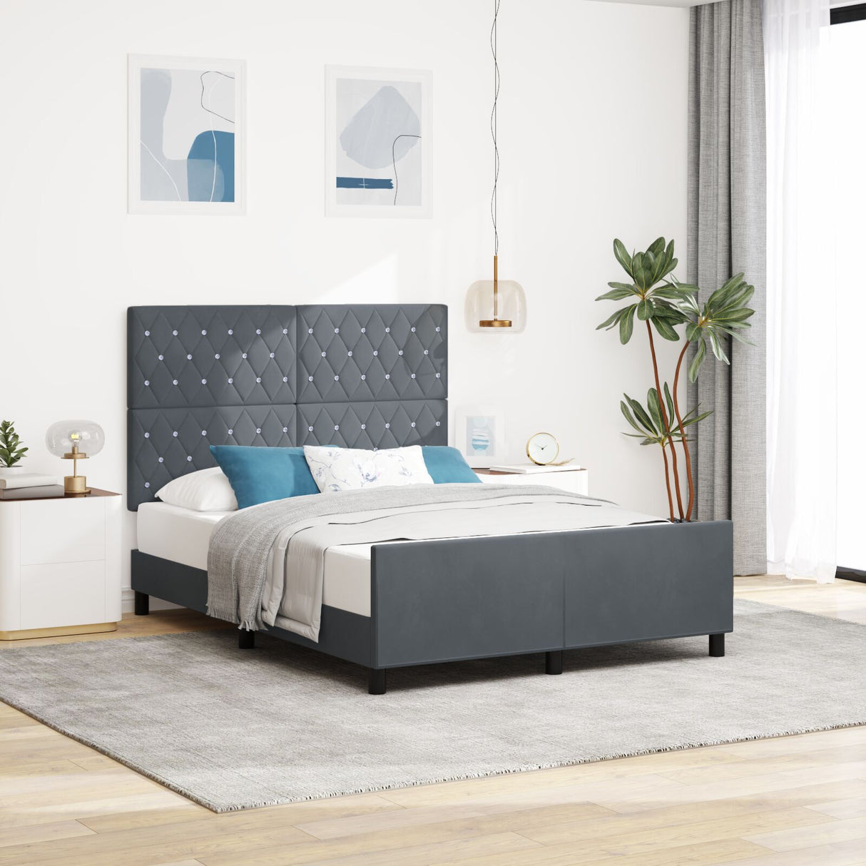 Bed Frame Dark Grey 160X200 Cm Velvet