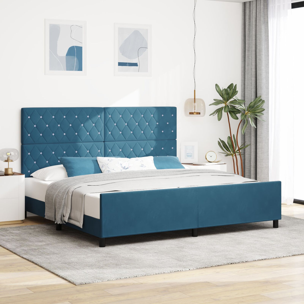 Bed Frame Dark Blue 200X200 Cm Velvet