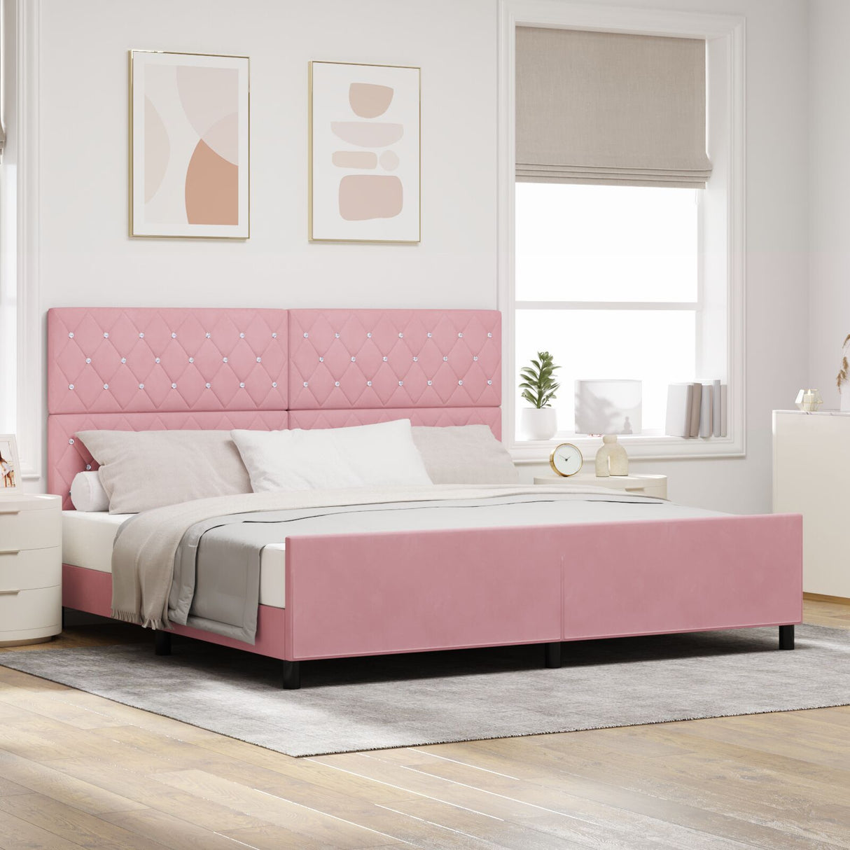 Pink Velvet Bed Frame 200X200 Cm