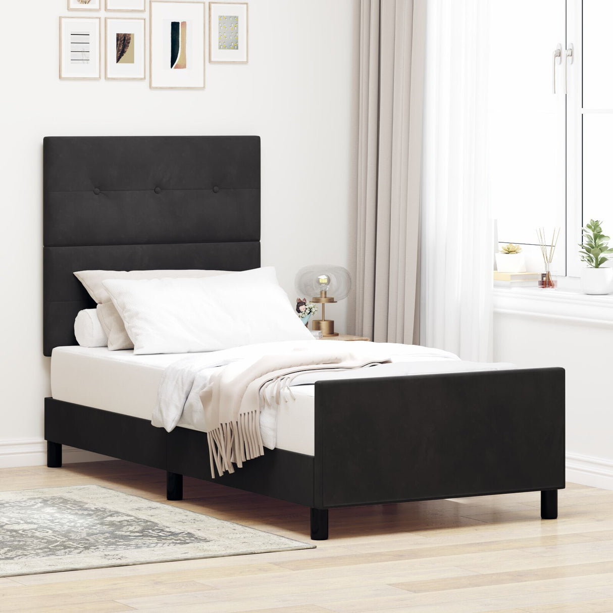 Bed Frame Black 100X200 Cm Velvet