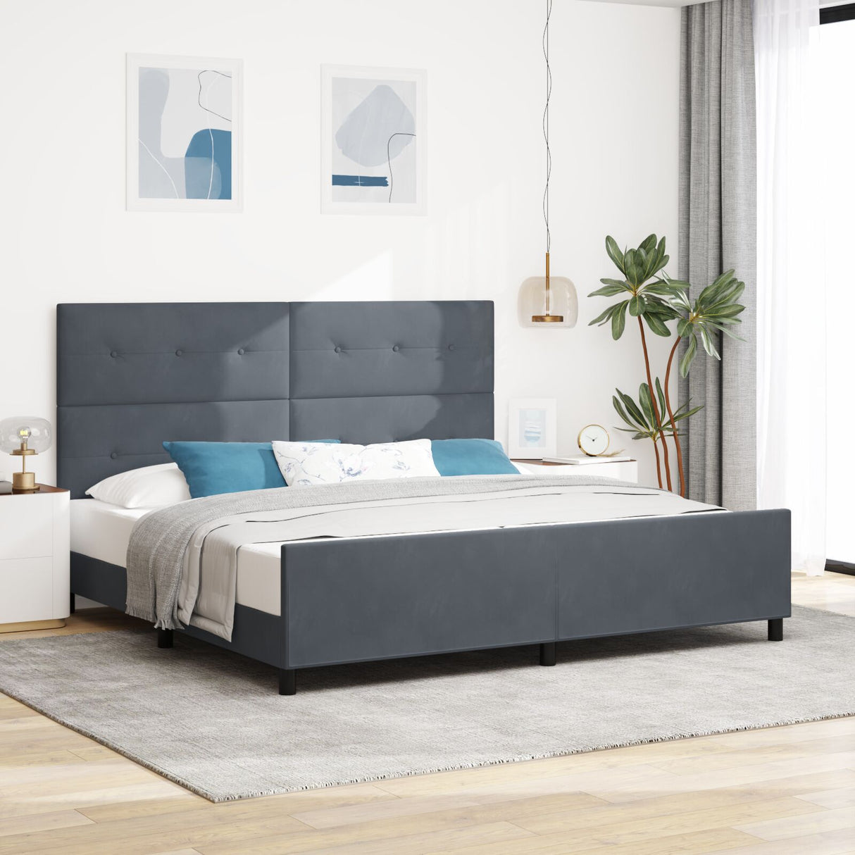Bed Frame Dark Grey 200X200 Cm Velvet