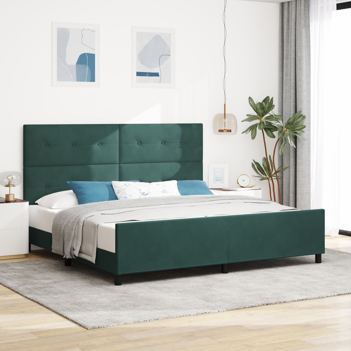 Bed Frame Dark Green 200X200 Cm Velvet