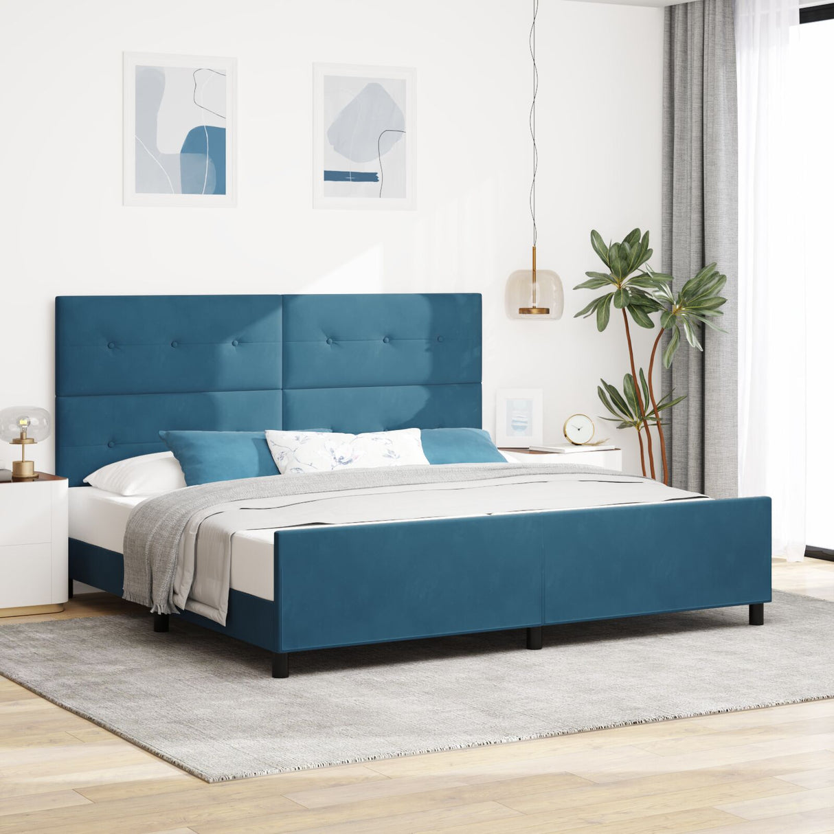 Bed Frame Dark Blue 200X200 Cm Velvet