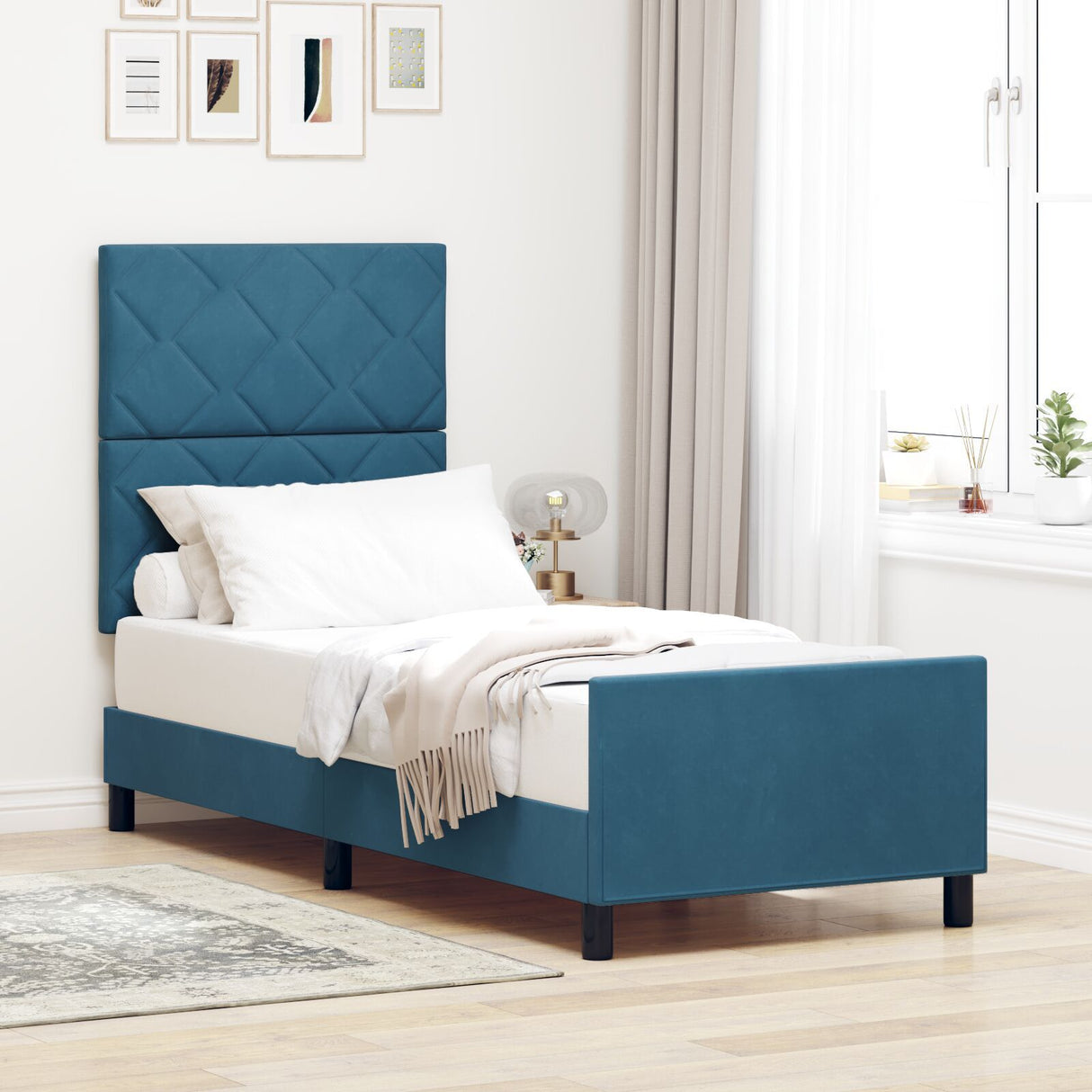 Dark Blue Velvet Bed Frame 80X200 Cm