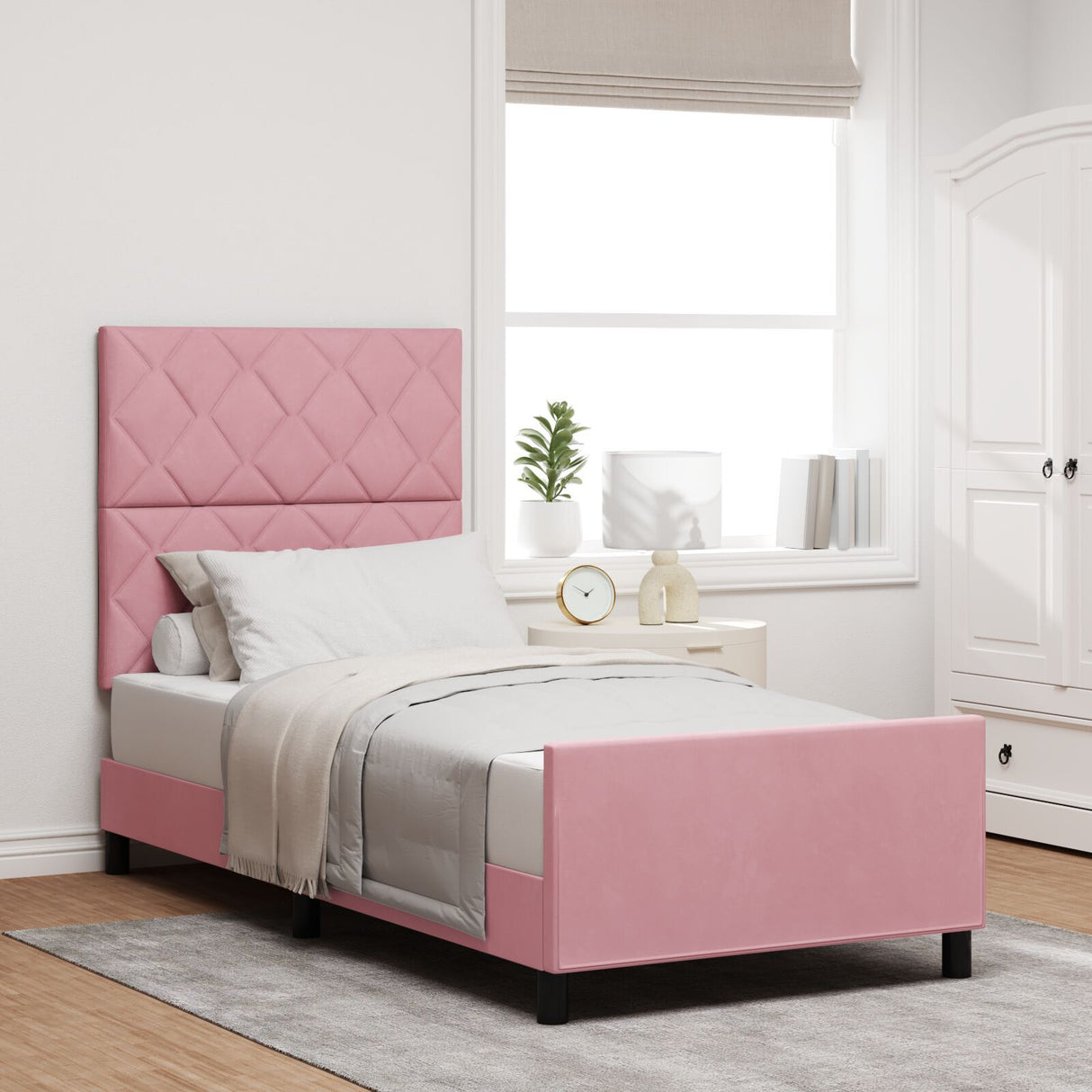 Pink Velvet Bed Frame 100X200 Cm