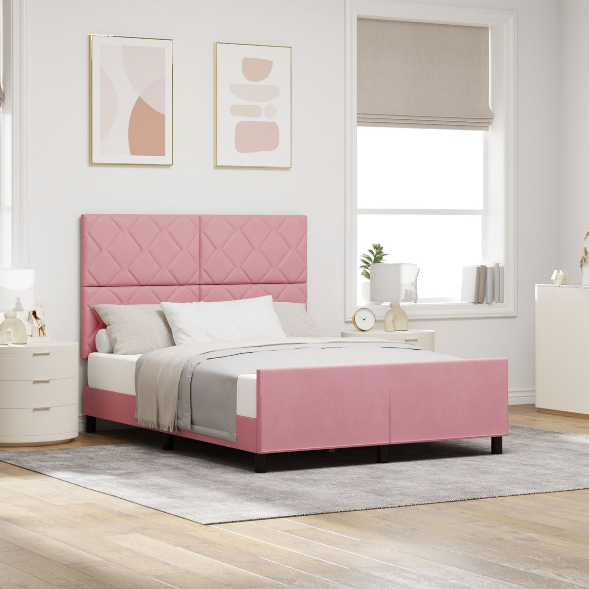 Bed Frame Pink 140X190 Cm Velvet