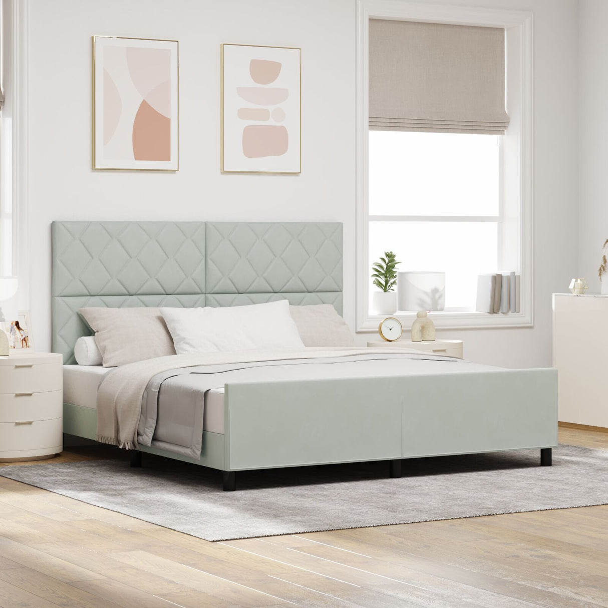 Bed Frame In Light Grey - 180X200 Cm Velvet