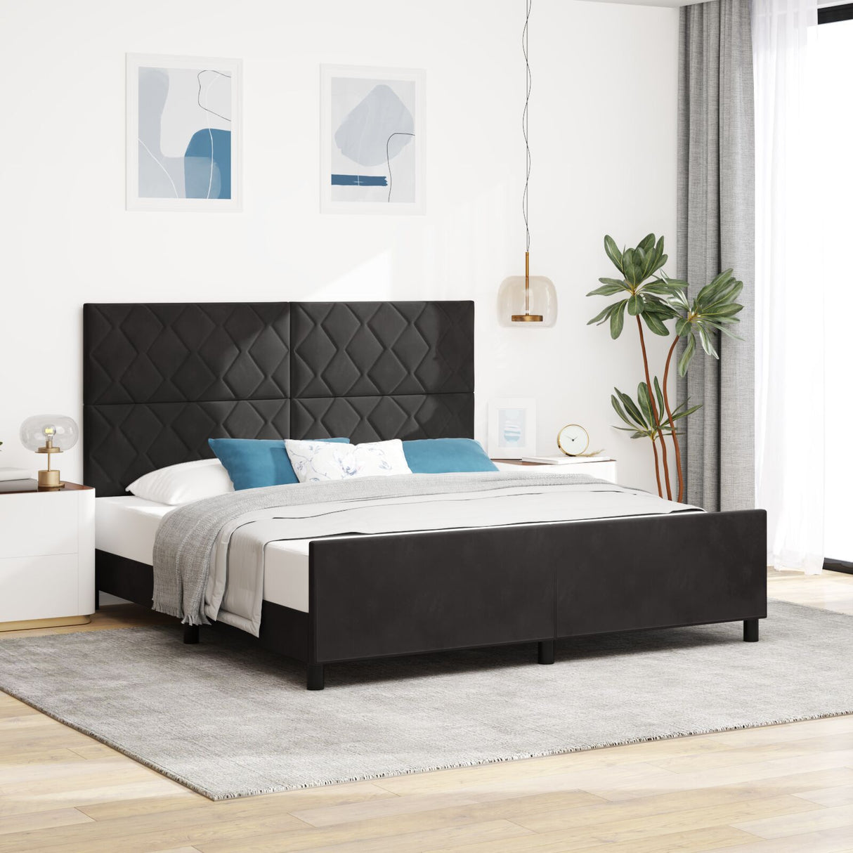 Bed Frame Black 180X200 Cm Velvet