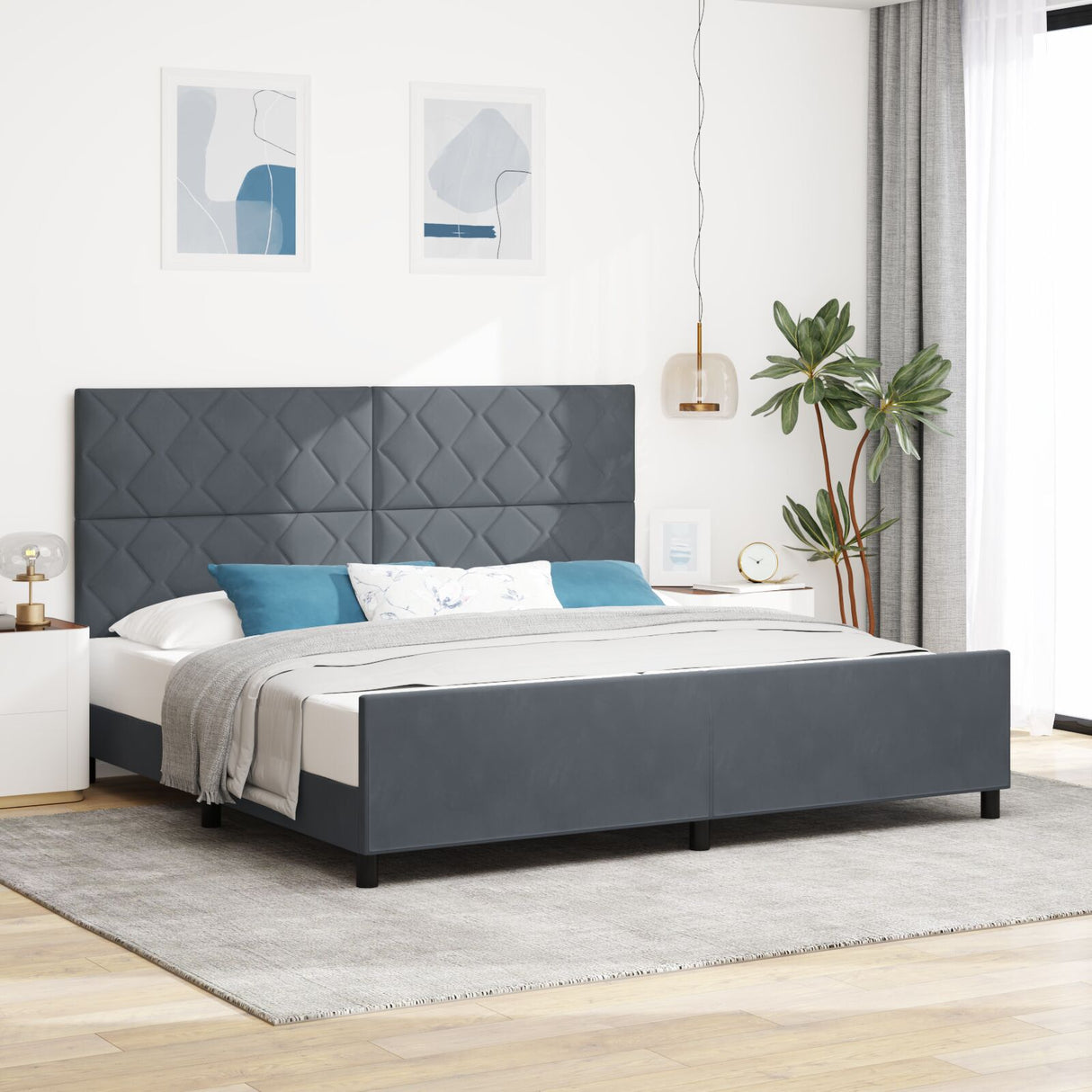 Dark Grey Velvet Bed Frame 200X200 Cm