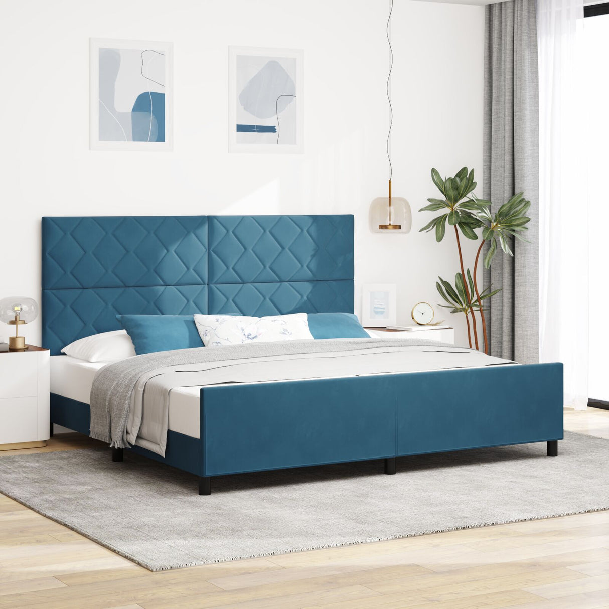 Bed Frame Dark Blue 200X200 Cm Velvet