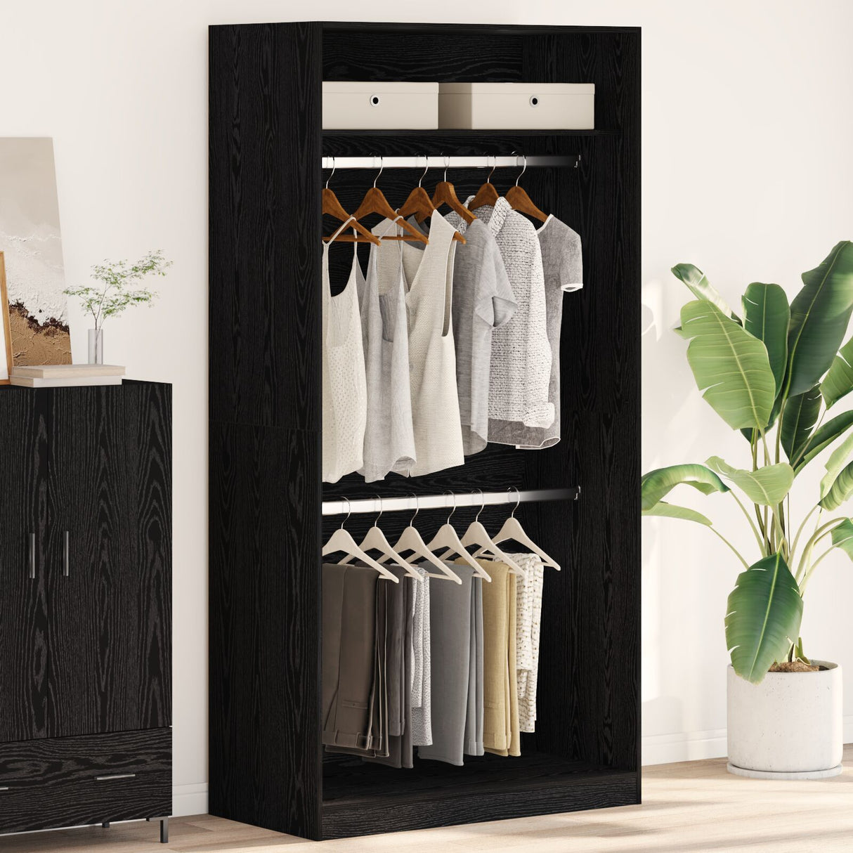 Black Oak Wardrobe - 100X50X200 Cm, Made Of Engineered Wood
