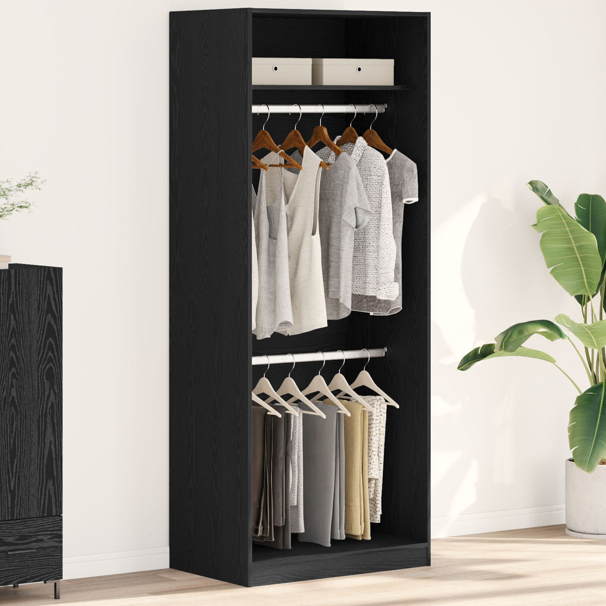 Black Oak Wardrobe - 80X50X200 Cm, Made Of Engineered Wood