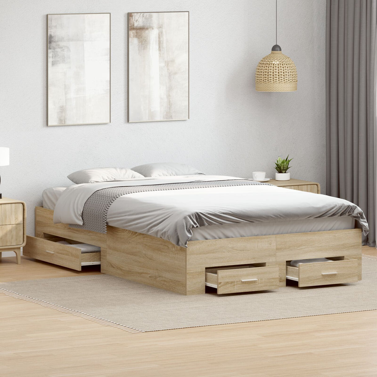 Bed Frame Sonoma Oak 140X200 Cm Engineered Wood