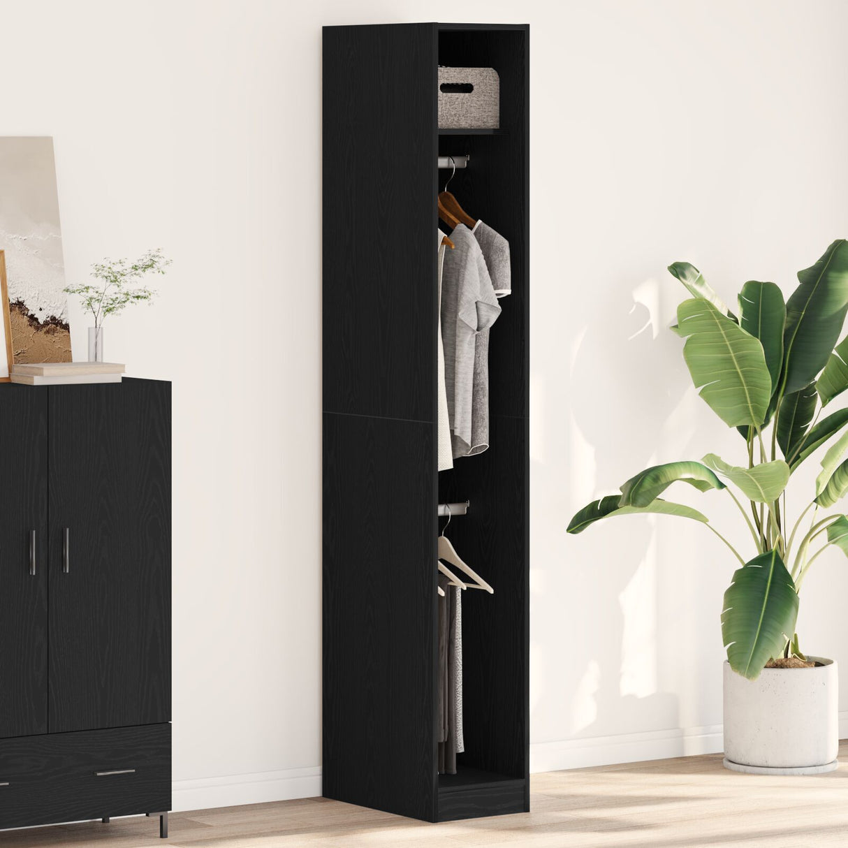 Black Oak Wardrobe 30X50X200 Cm Made From Engineered Wood