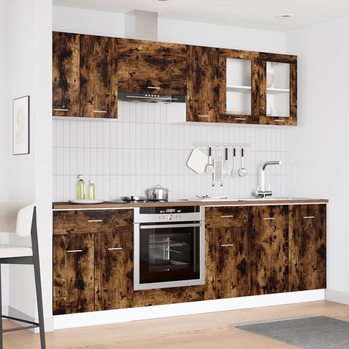 8 Piece Kitchen Cabinet Set Smoked Oak Engineered Wood