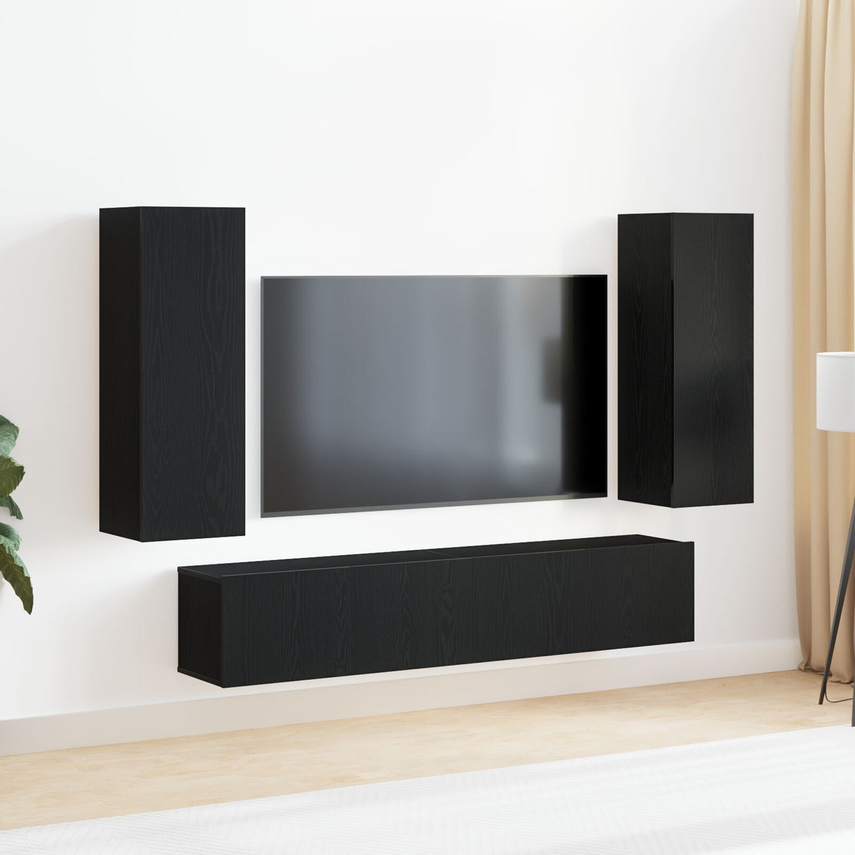 4 Piece Tv Cabinet Set Wall-Mounted Engineered Wood,  Tv Stand 80X30X30 Cm Made Of Engineered Wood,  Wall-Mounted Tv Cabinets - 2 Pcs , 30.5X30X90 Cm, Made From Engineered Wood
