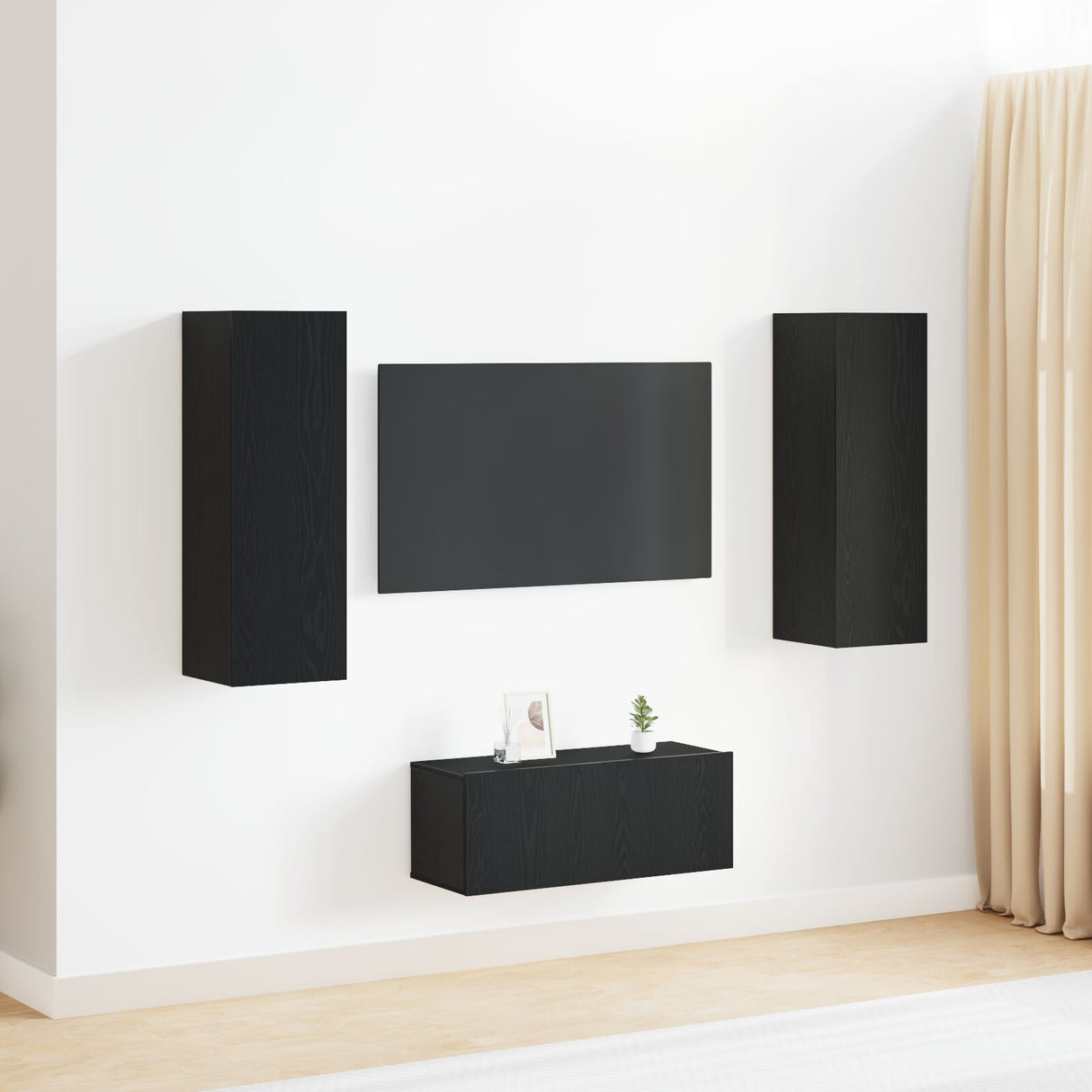 3 Piece Tv Cabinet Set Wall-Mounted Engineered Wood,  Tv Stand 80X30X30 Cm Made Of Engineered Wood,  Wall-Mounted Tv Cabinets - 2 Pcs , 30.5X30X90 Cm, Made From Engineered Wood