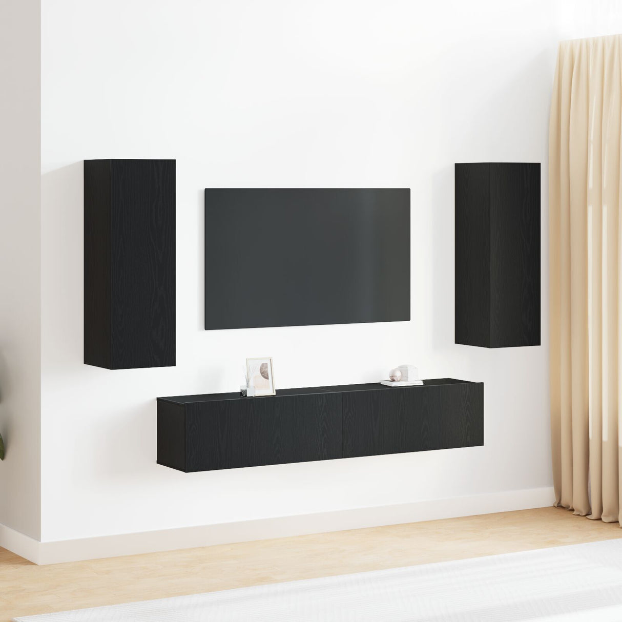 4 Piece Tv Cabinet Set Wall-Mounted Black Oak Engineered Wood, Black Oak Tv Stand 80X30X30 Cm Made Of Engineered Wood, Wall-Mounted Tv Cabinets - 2 Pcs Black Oak, 30.5X30X90 Cm, Made From Engineered Wood