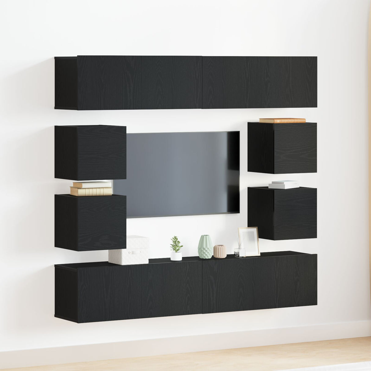 6 Piece Tv Cabinet Set Wall-Mounted Engineered Wood,  Tv Stand 80X30X30 Cm Made Of Engineered Wood,  Wall Mounted Tv Cabinets 2 Pcs 30.5X30X30 Cm