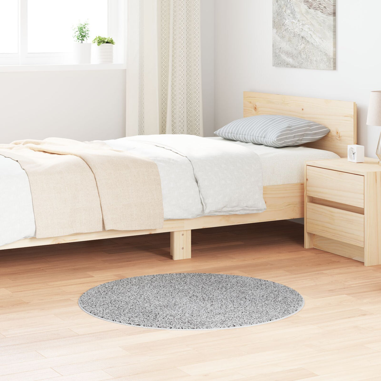 Shaggy Rug With Latex Backing Grey Ø90 Cm