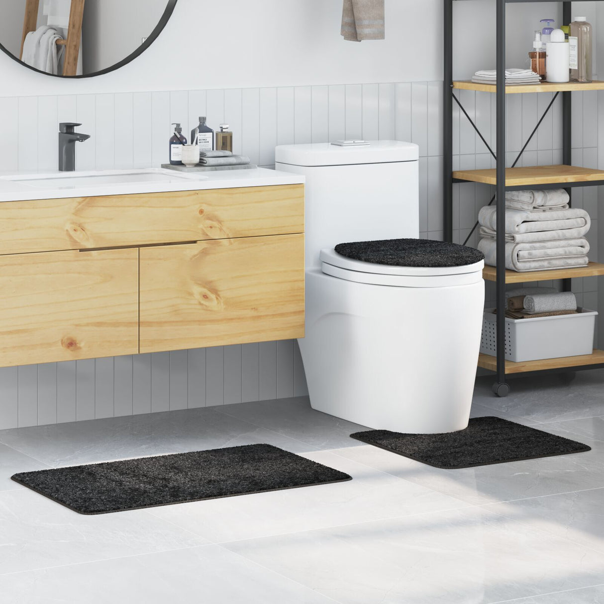 3 Piece Bath Mat Set Polypropylen Non-Slip