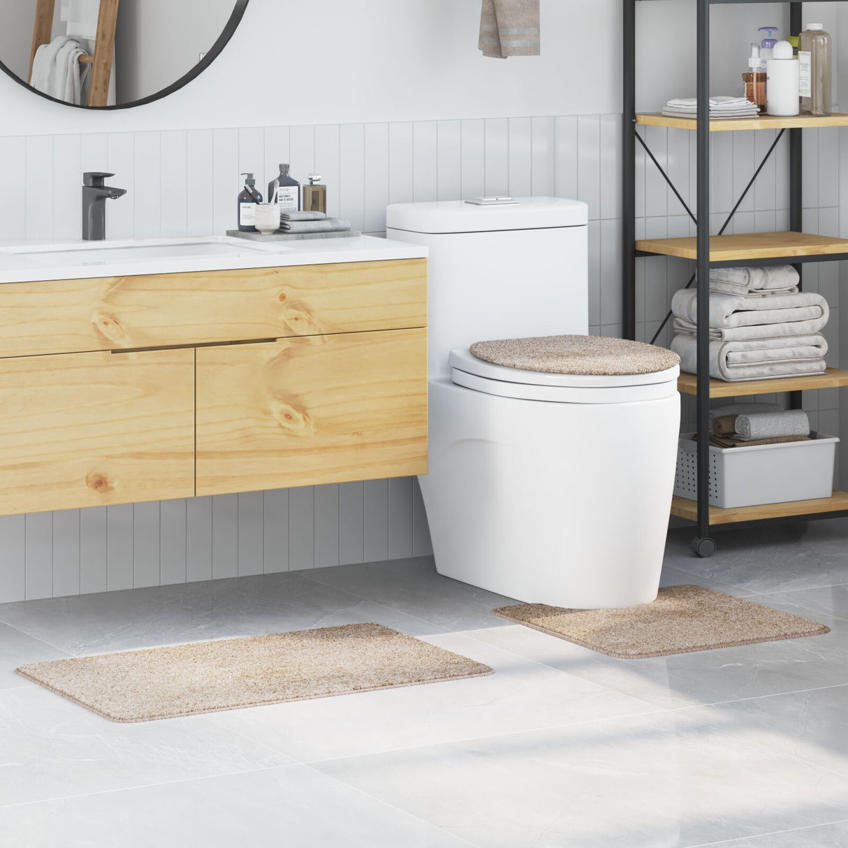 3 Piece Bath Mat Set Polypropylen Non-Slip