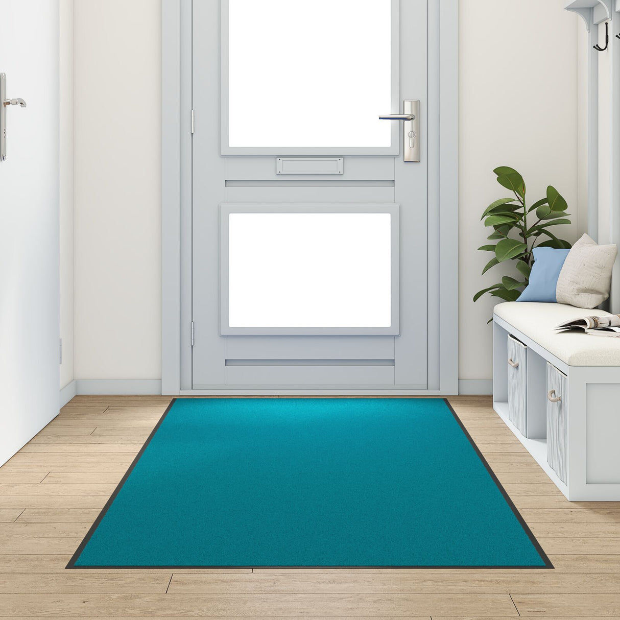 Washable Doormat In Cyan, 120X300 Cm