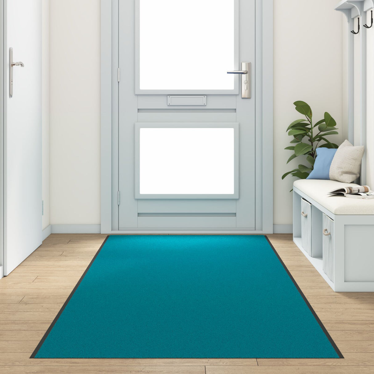 Washable Doormat In Cyan, 120X350 Cm