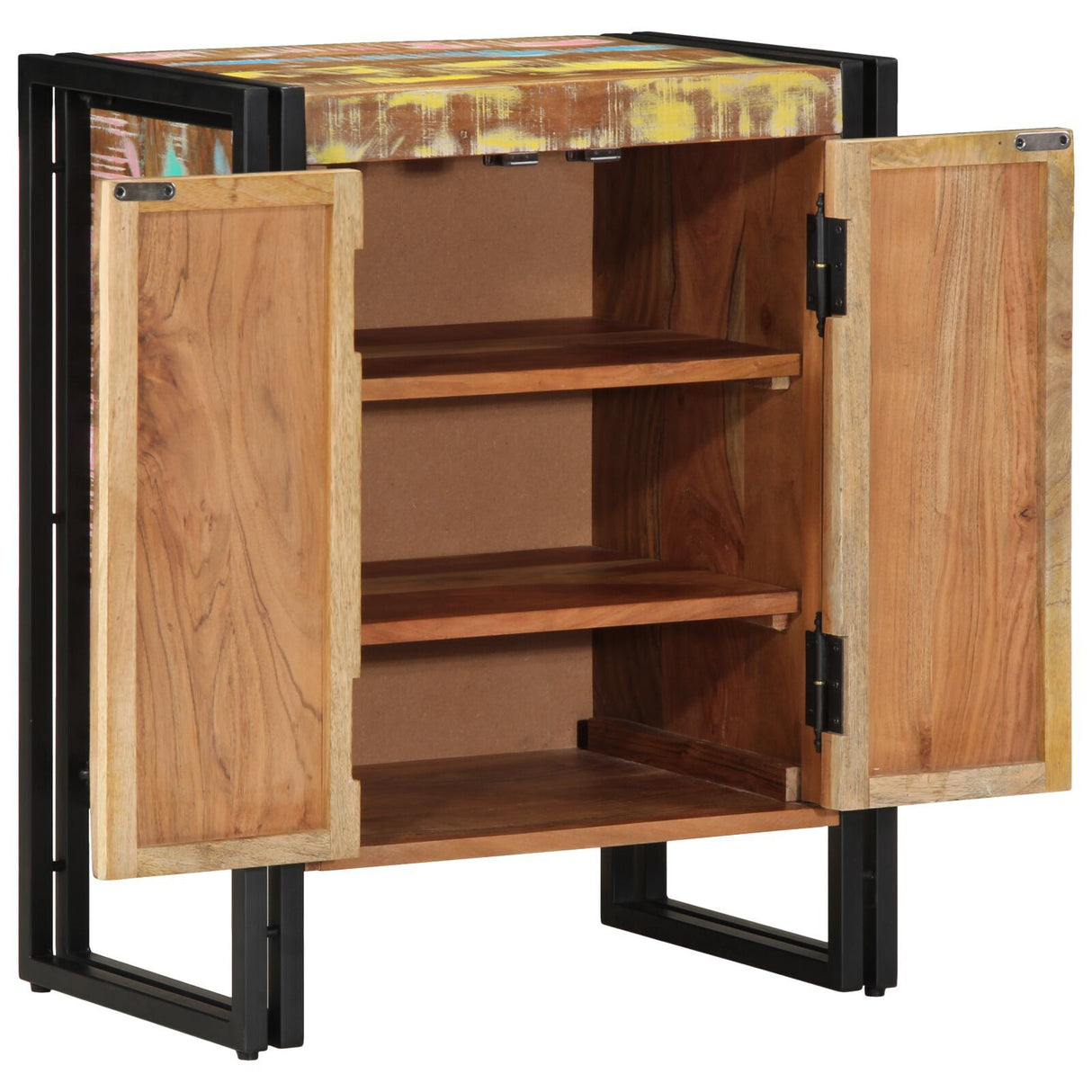 Shoe Cabinet Black 30X30X40 Cm Solid Mango Wood And Steel