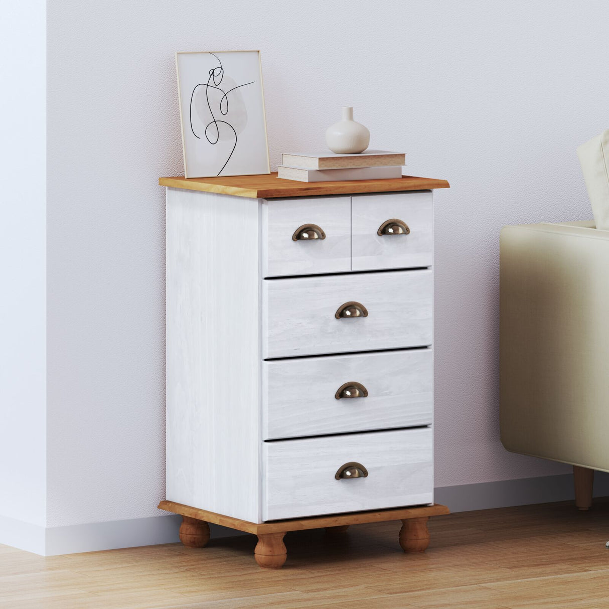 Chest Of Drawers 'Askim'honey 45.8X40X79 Cm Solid Wood Pine