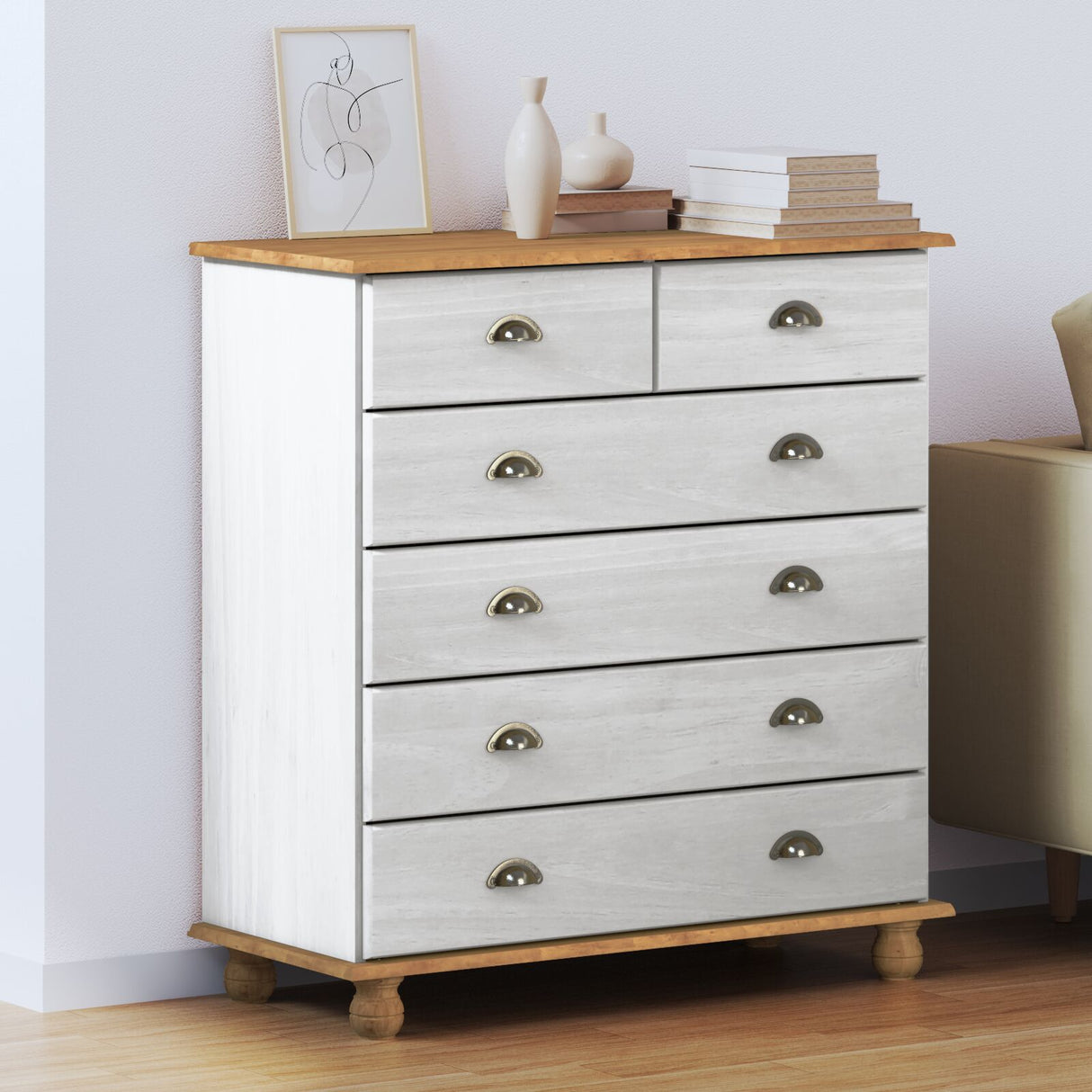 Chest Of Drawers 'Askim'91X40X95.5 Cm Solid Wood Pine