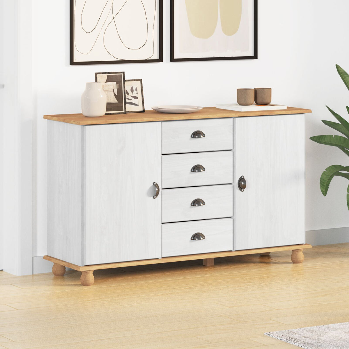 Sideboard "Askim" 133,5X40X79 Cm Solid Wood Pine