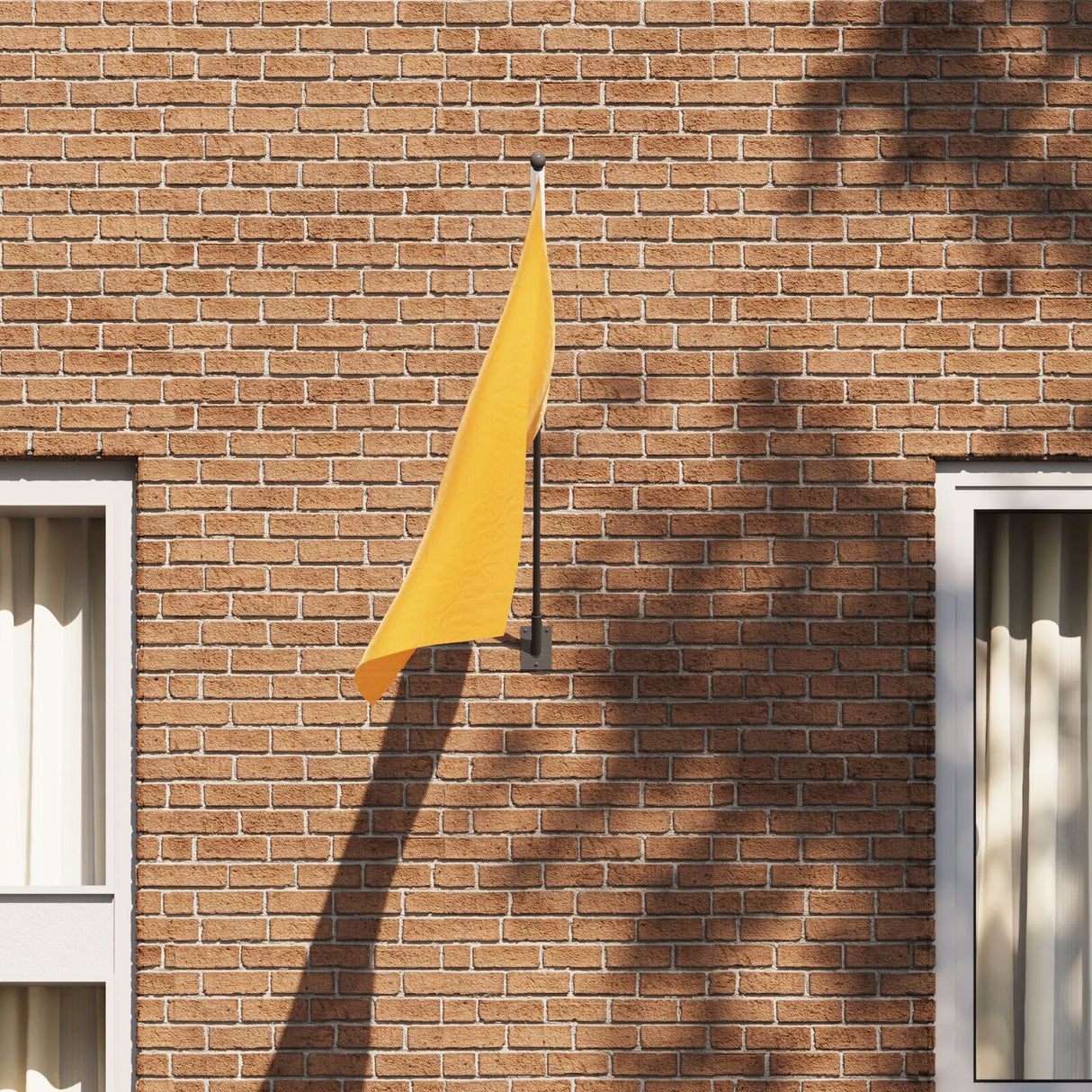 Flag Pole Holder For One Flag - Wall-Mounted, Black Steel