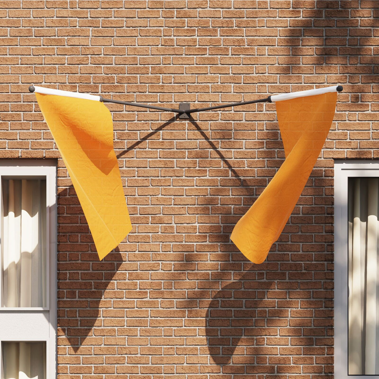 Flag Pole Holder For One Flag - Wall-Mounted, Black Steel